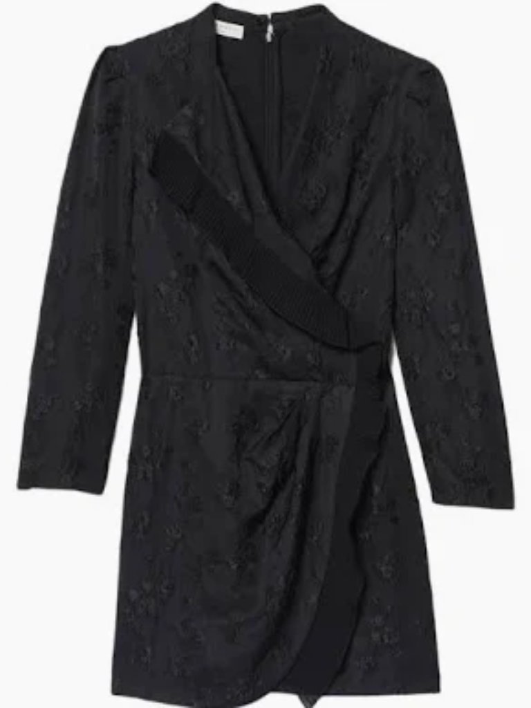 Sandro Black Long-Sleeve Faux-Wrap Jacquard Dress